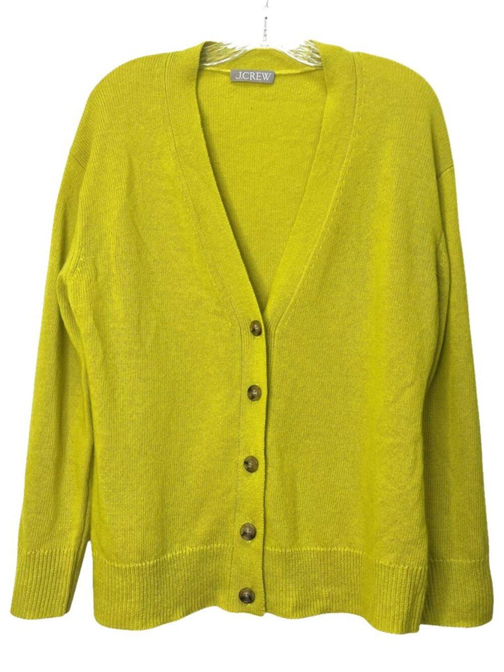 NWOT J.Crew Wool Cashmere Chartreuse V-Neck Cardigan Sweater Factory Sample Sz M